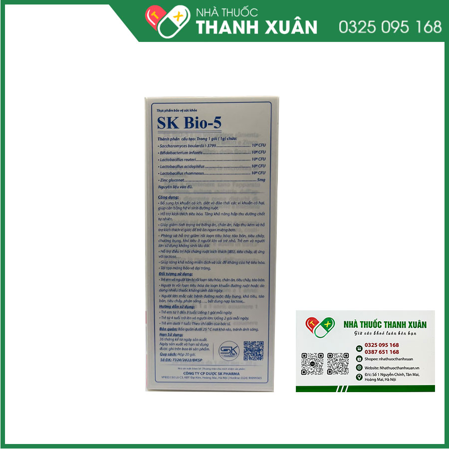 SK Bio-5 bổ sung hệ vi sinh đường ruột, hỗ trợ điều trị hội chứng ruột kích thích và bảo vệ đại tràng